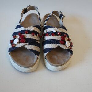 Inuikii Navy‎ & Cream Striped Jewel Sandals (Size 6)